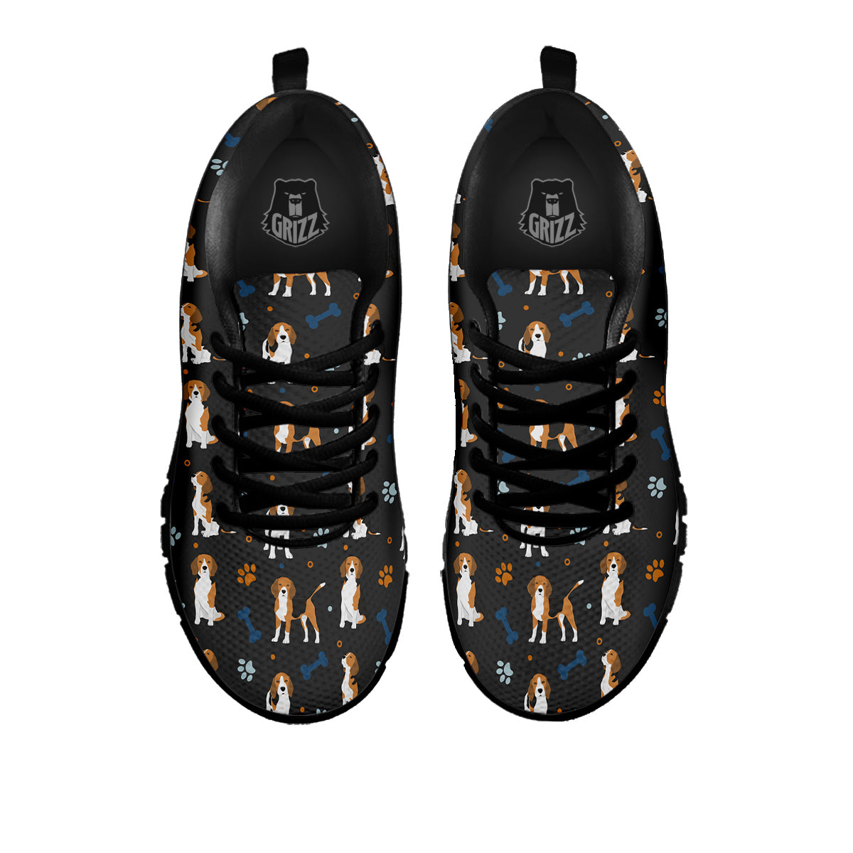 Beagle Cute Cartoon Print Pattern Black Sneaker-grizzshop