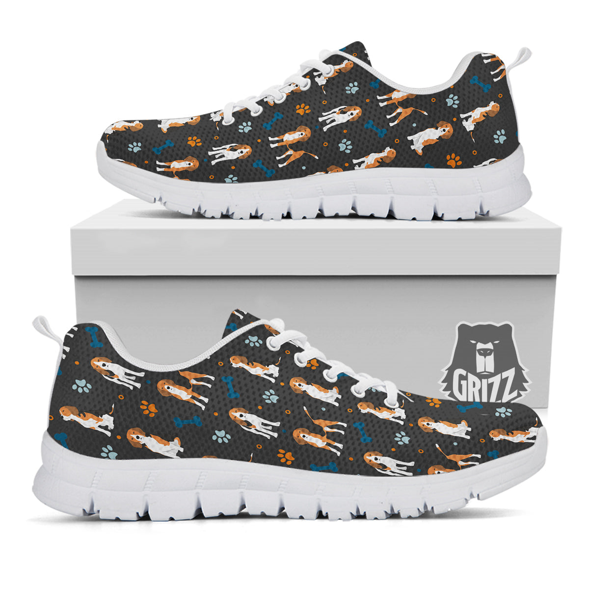 Beagle Cute Cartoon Print Pattern White Sneaker-grizzshop