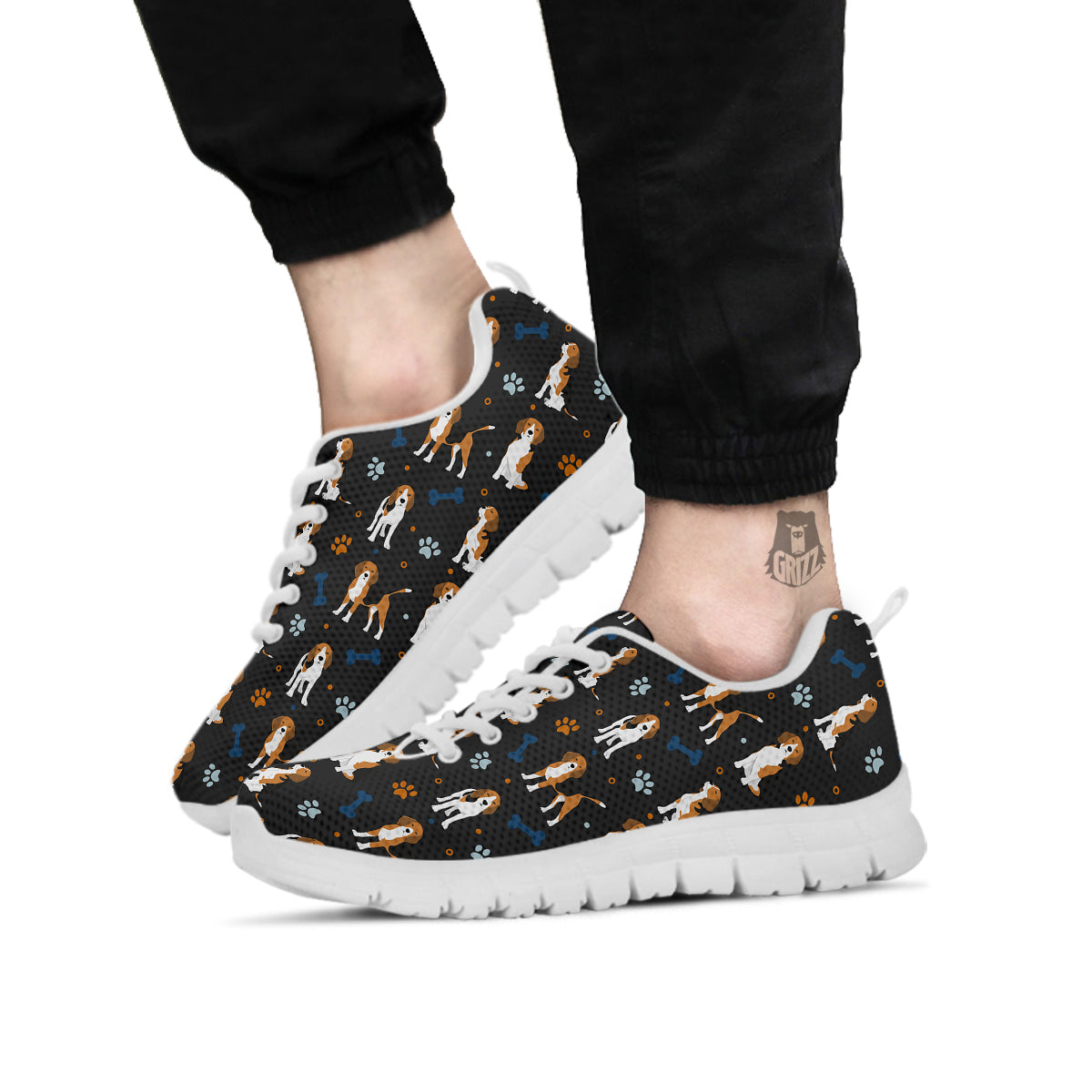 Beagle Cute Cartoon Print Pattern White Sneaker-grizzshop