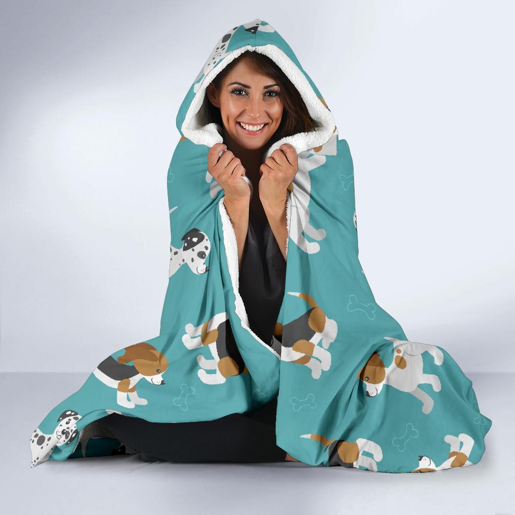 Beagle Dog Bone Pattern Print Hooded Blanket-grizzshop