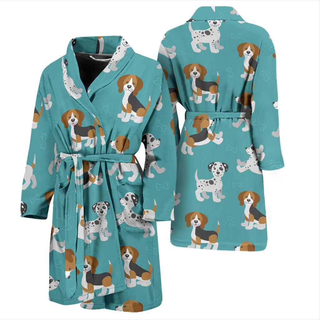 Beagle Dog Bone Pattern Print Men Long Robe-grizzshop