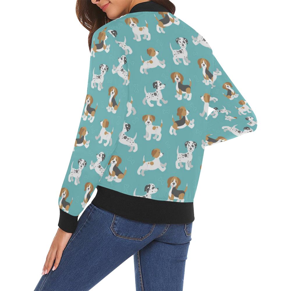 Beagle Dog Bone Pattern Print Women Casual Bomber Jacket-grizzshop