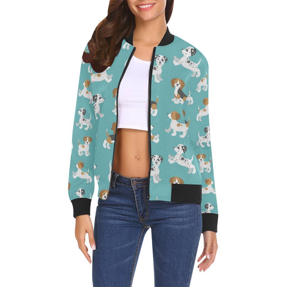 Beagle Dog Bone Pattern Print Women Casual Bomber Jacket-grizzshop