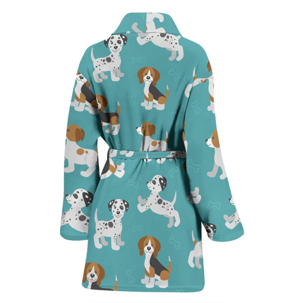 Beagle Dog Bone Pattern Print Women Long Robe-grizzshop