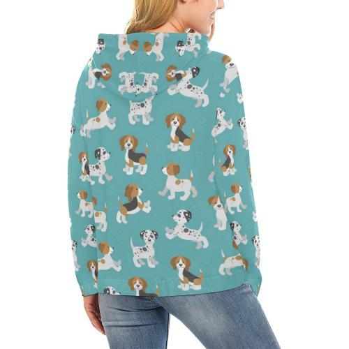 Beagle Dog Bone Pattern Print Women Pullover Hoodie-grizzshop