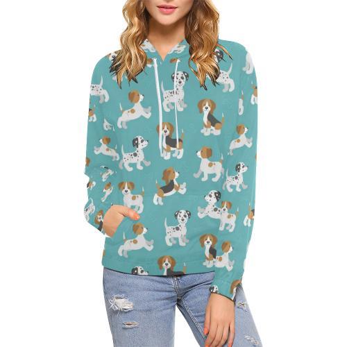 Beagle Dog Bone Pattern Print Women Pullover Hoodie-grizzshop