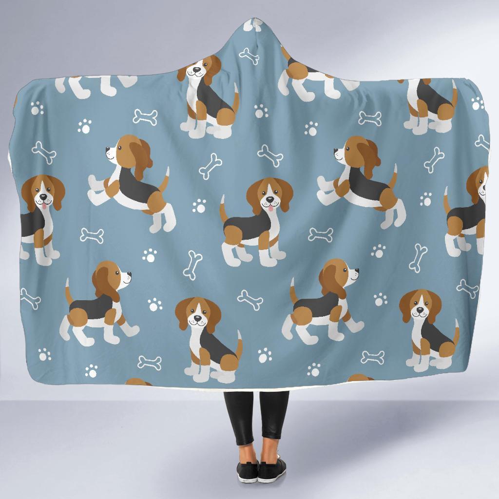 Beagle Paw Dog Bone Pattern Print Hooded Blanket-grizzshop