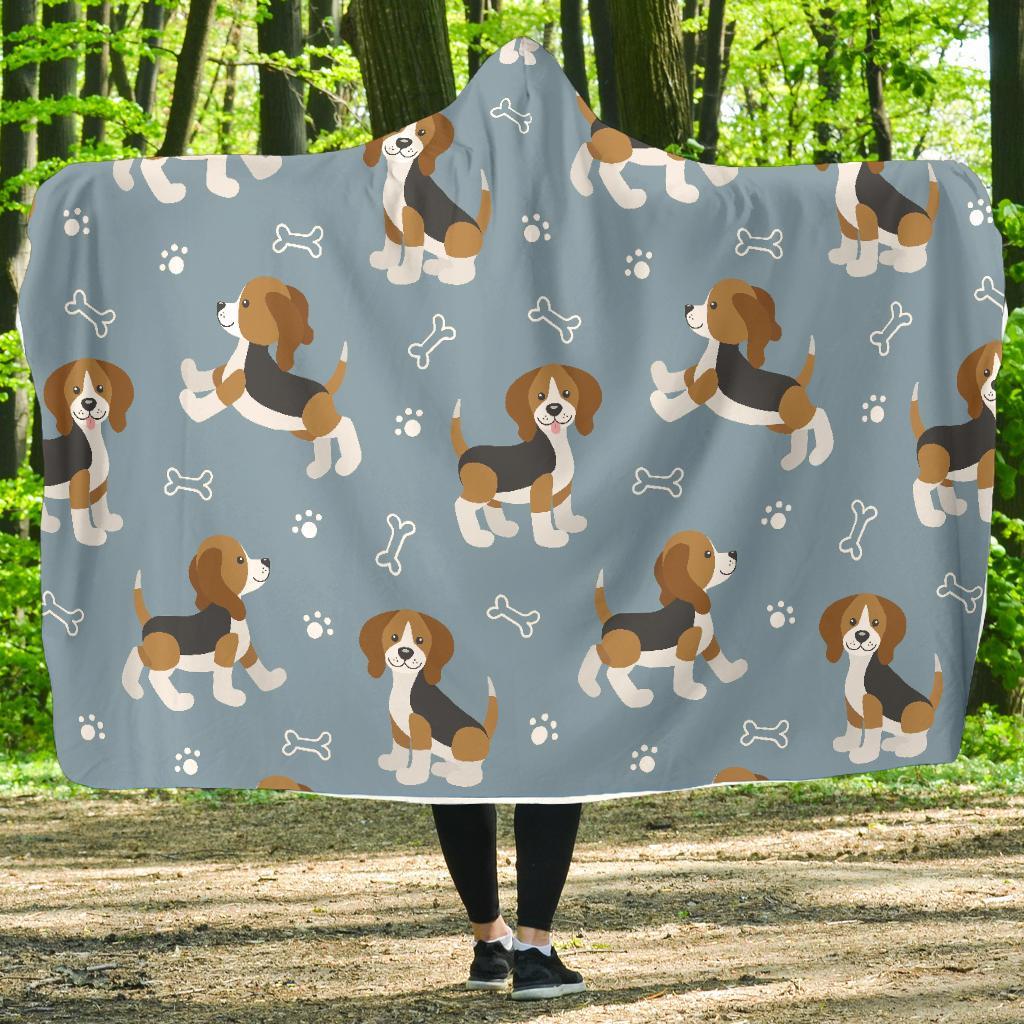 Beagle Paw Dog Bone Pattern Print Hooded Blanket-grizzshop