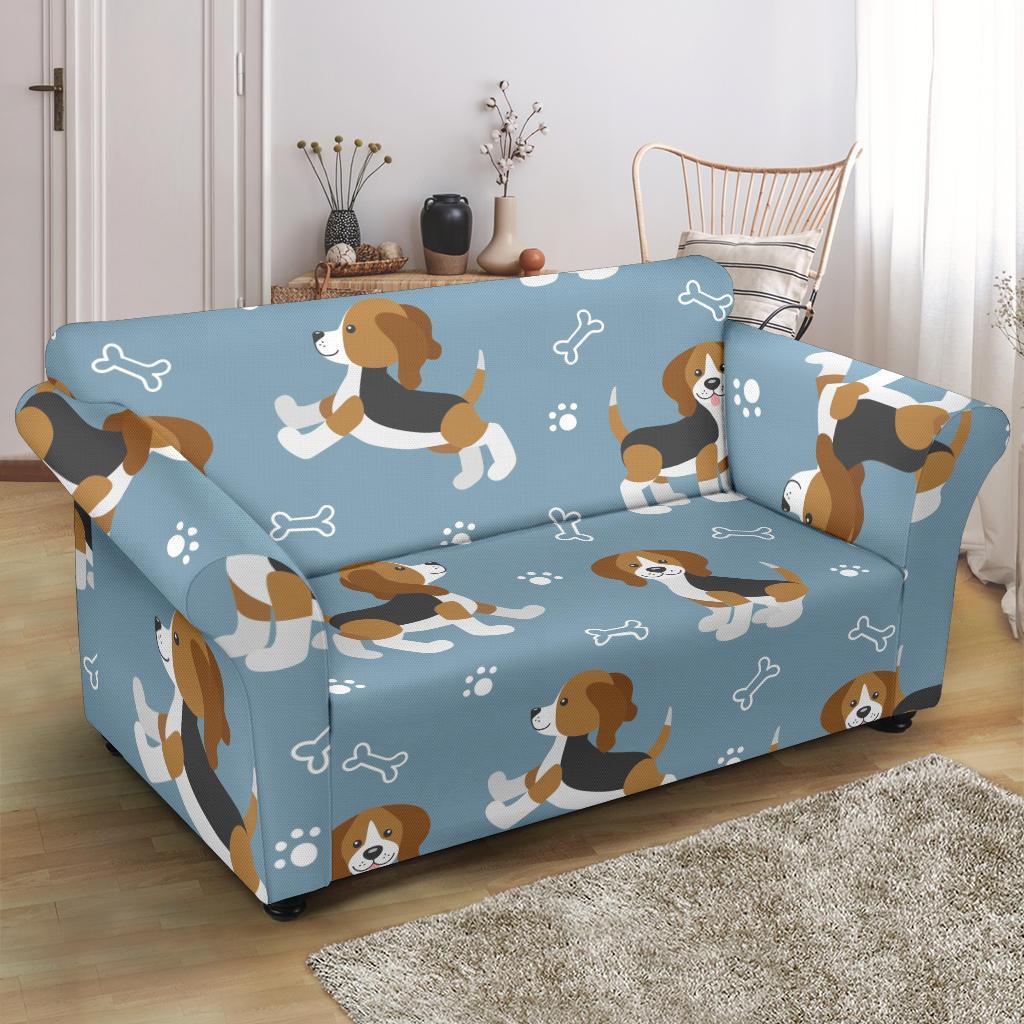 Beagle Paw Dog Bone Pattern Print Loveseat Cover-grizzshop