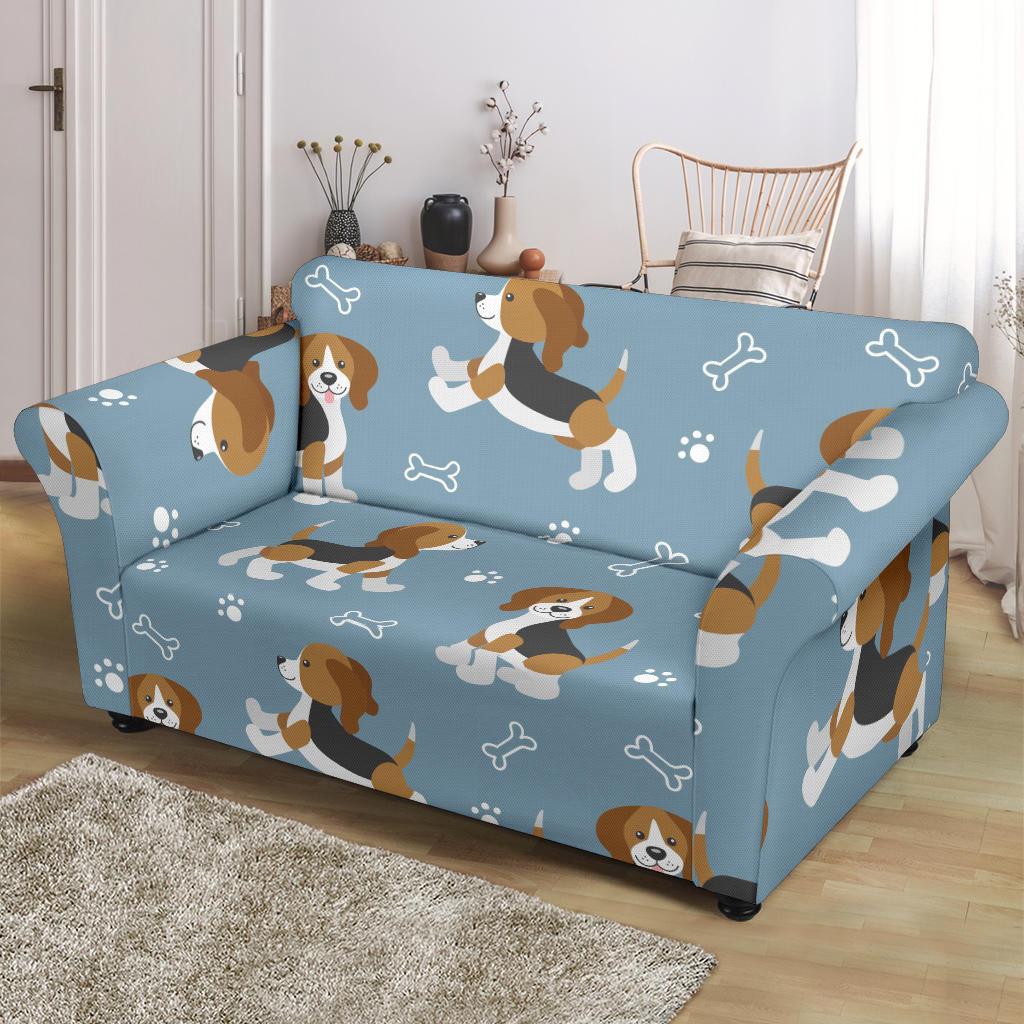 Beagle Paw Dog Bone Pattern Print Loveseat Cover-grizzshop