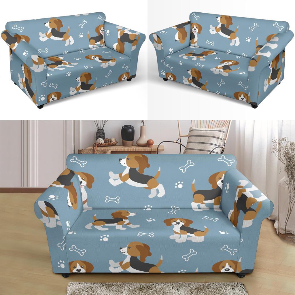 Beagle Paw Dog Bone Pattern Print Loveseat Cover-grizzshop