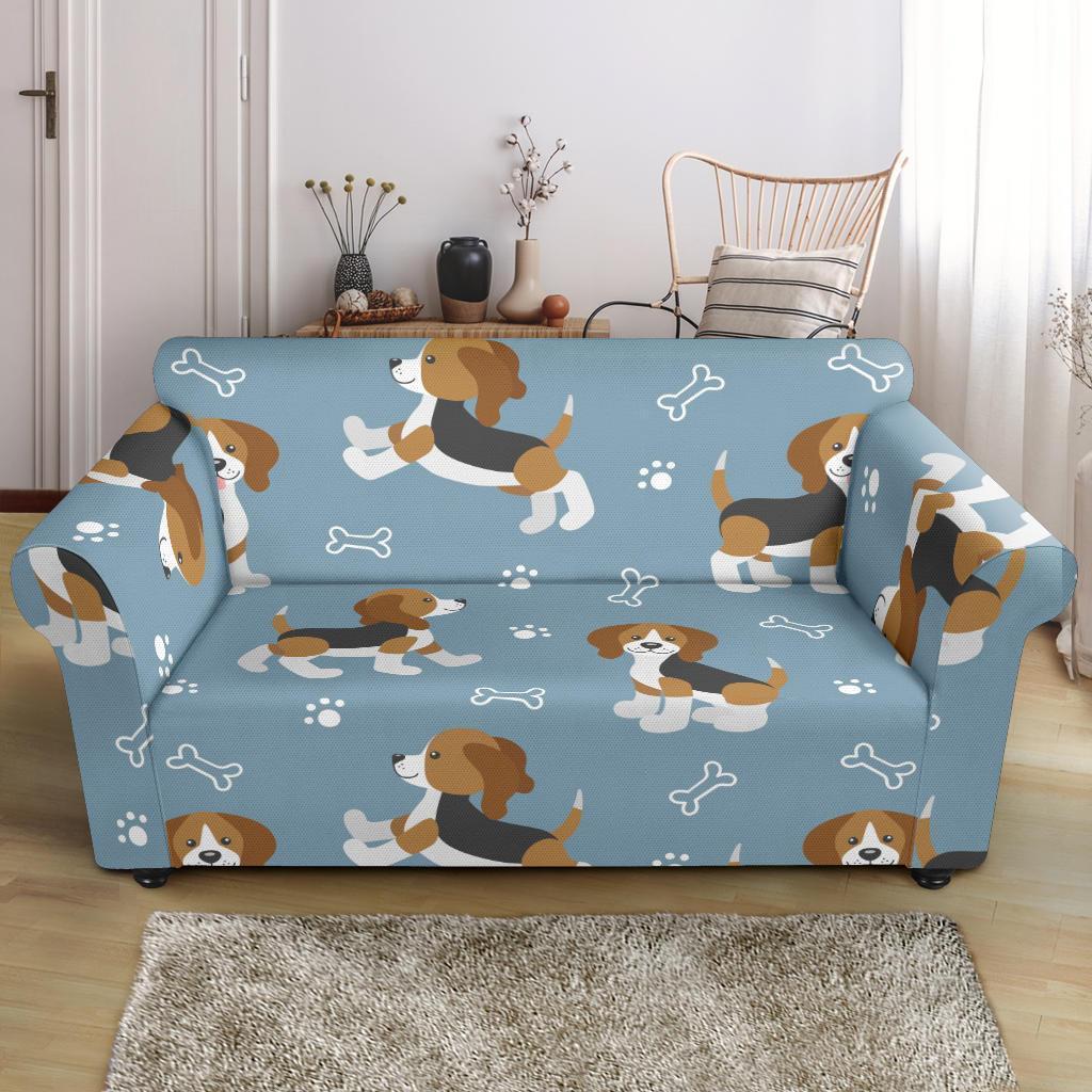 Beagle Paw Dog Bone Pattern Print Loveseat Cover-grizzshop