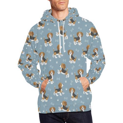 Beagle Paw Dog Bone Pattern Print Men Pullover Hoodie-grizzshop