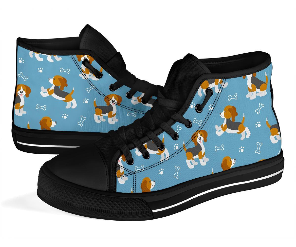 Beagle Paw Dog Bone Pattern Print Men Women's High Top Shoes-grizzshop