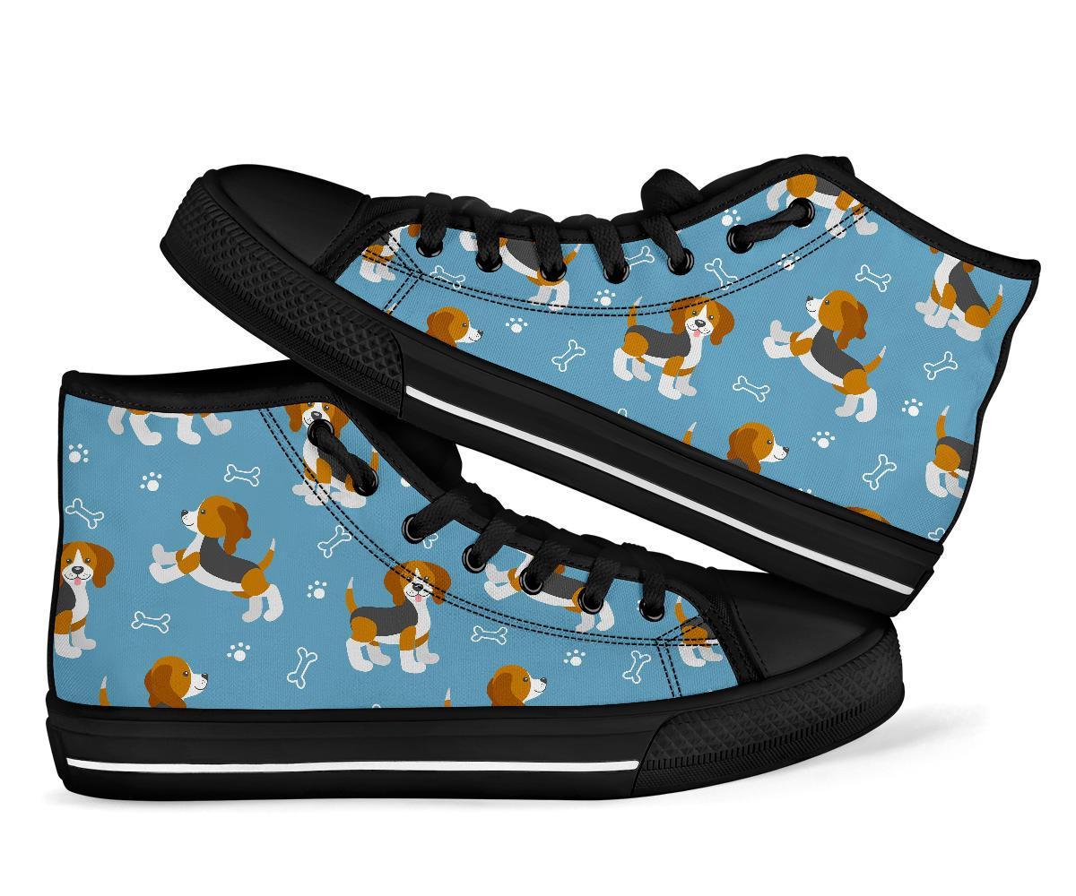 Beagle Paw Dog Bone Pattern Print Men Women's High Top Shoes-grizzshop