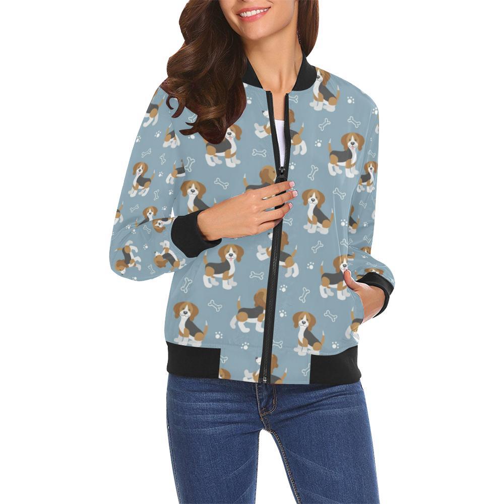 Beagle Paw Dog Bone Pattern Print Women Casual Bomber Jacket-grizzshop