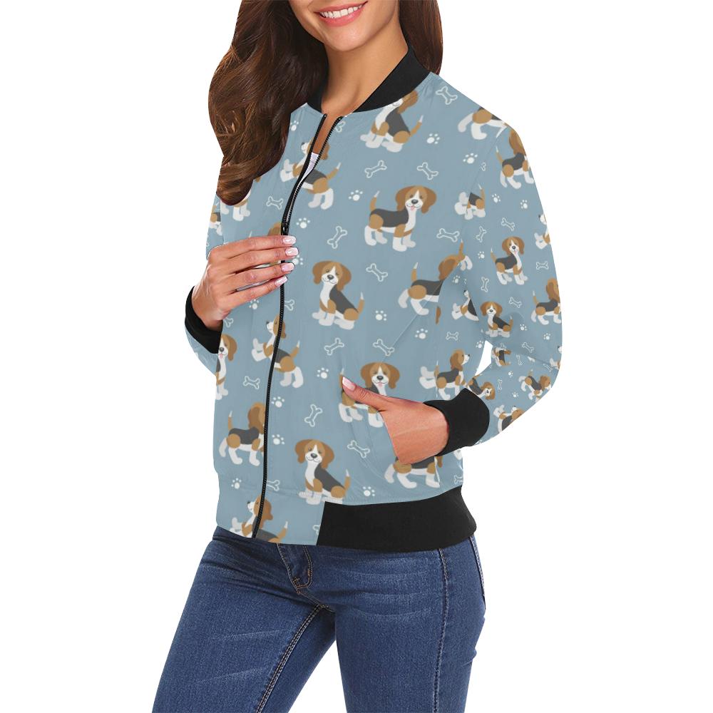 Beagle Paw Dog Bone Pattern Print Women Casual Bomber Jacket-grizzshop