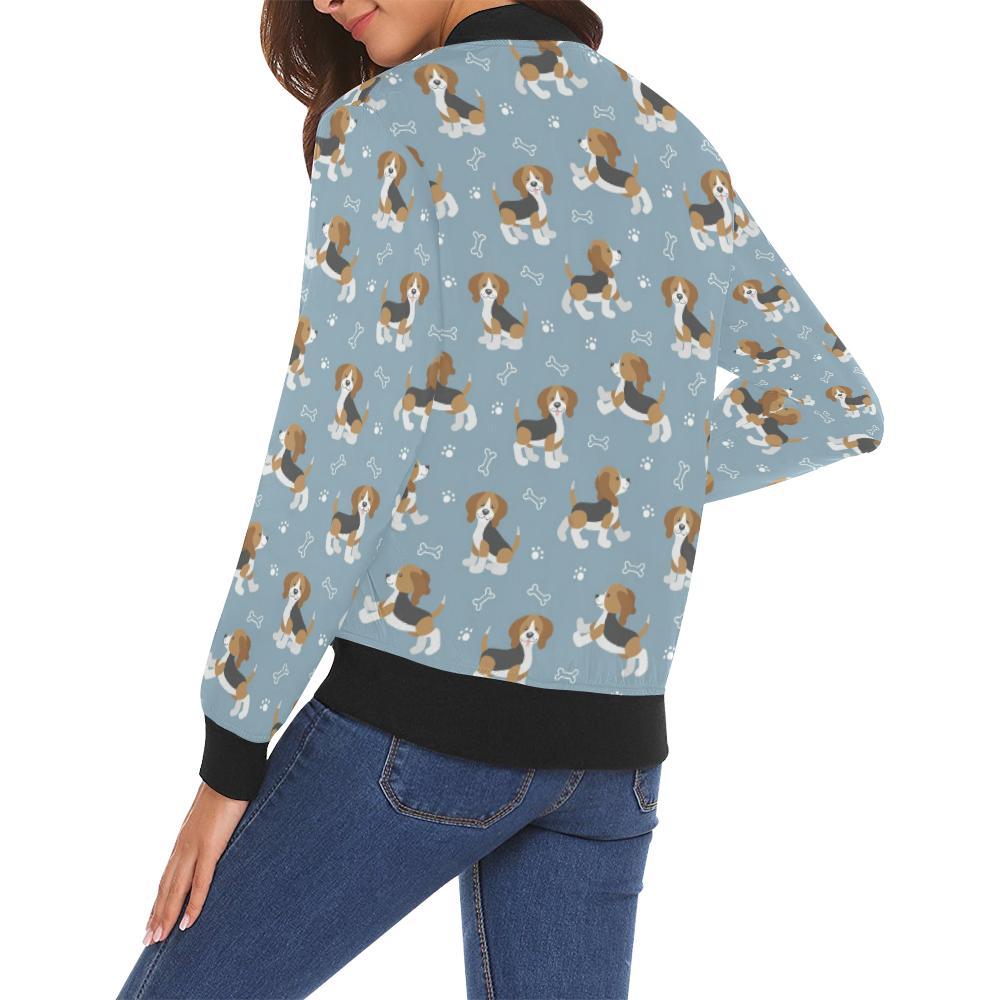 Beagle Paw Dog Bone Pattern Print Women Casual Bomber Jacket-grizzshop