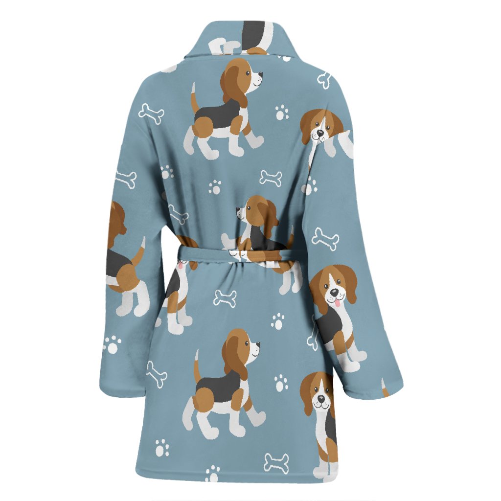 Beagle Paw Dog Bone Pattern Print Women Long Robe-grizzshop