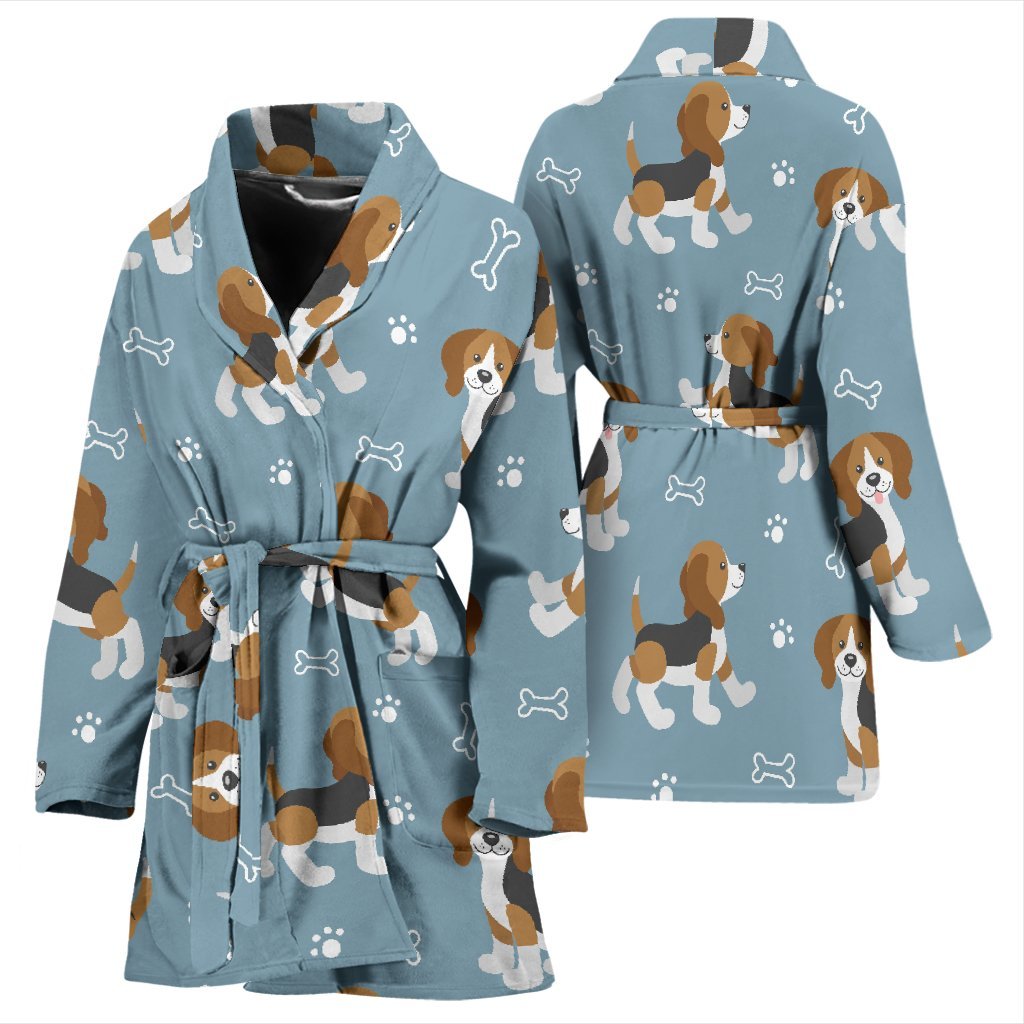 Beagle Paw Dog Bone Pattern Print Women Long Robe-grizzshop