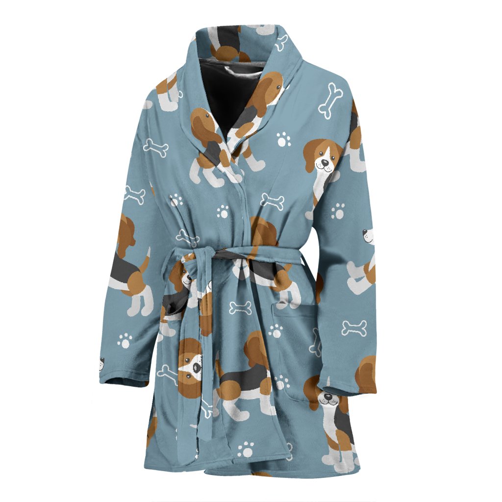 Beagle Paw Dog Bone Pattern Print Women Long Robe-grizzshop