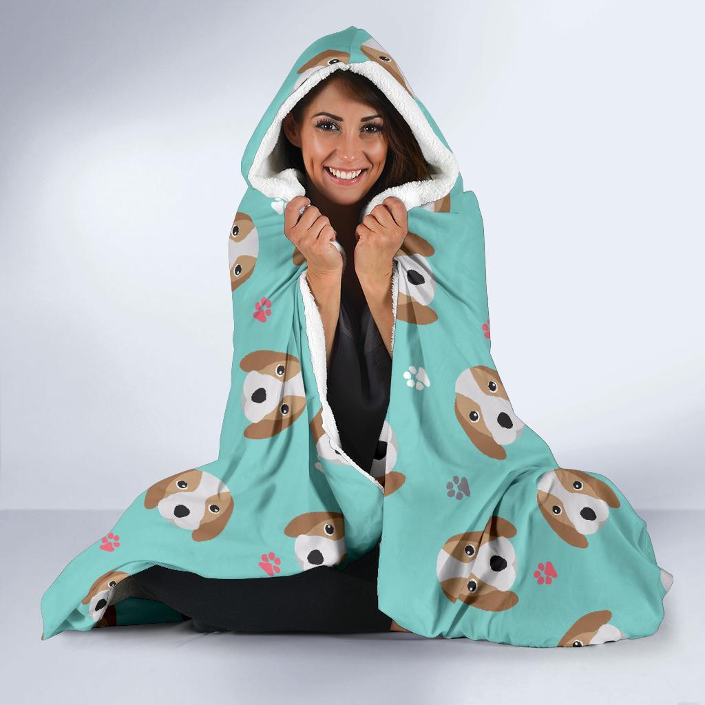 Beagle Paw Pattern Print Hooded Blanket-grizzshop