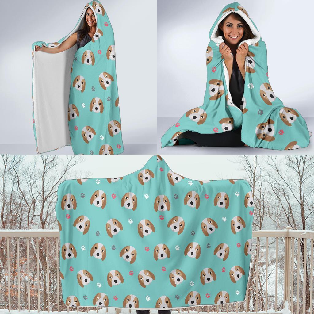 Beagle Paw Pattern Print Hooded Blanket-grizzshop