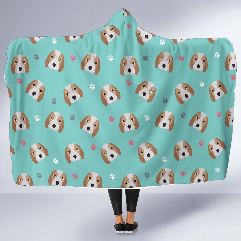 Beagle Paw Pattern Print Hooded Blanket-grizzshop