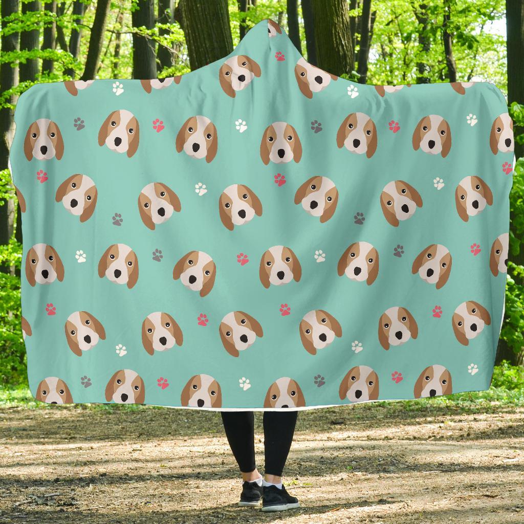 Beagle Paw Pattern Print Hooded Blanket-grizzshop