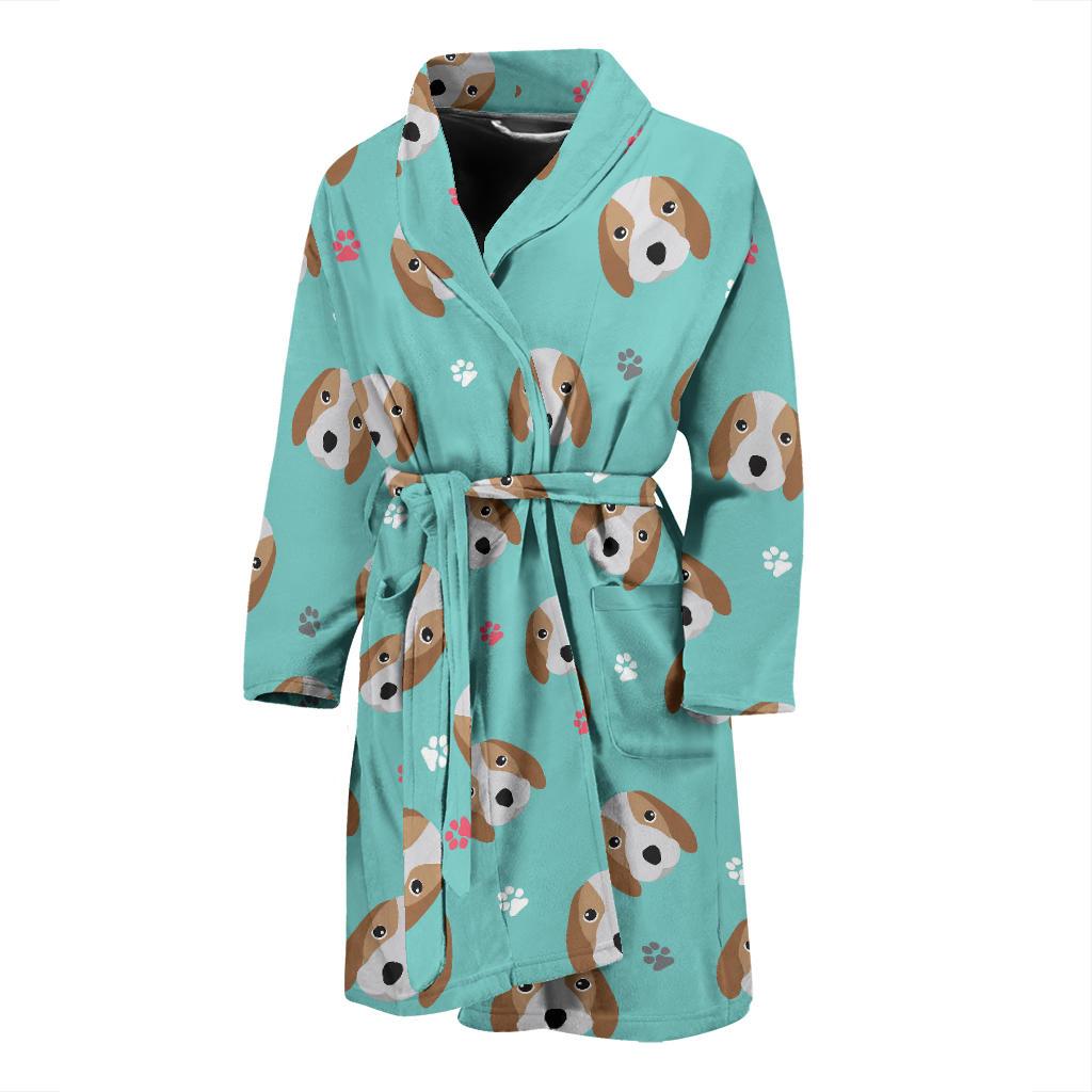 Beagle Paw Pattern Print Men Long Robe-grizzshop