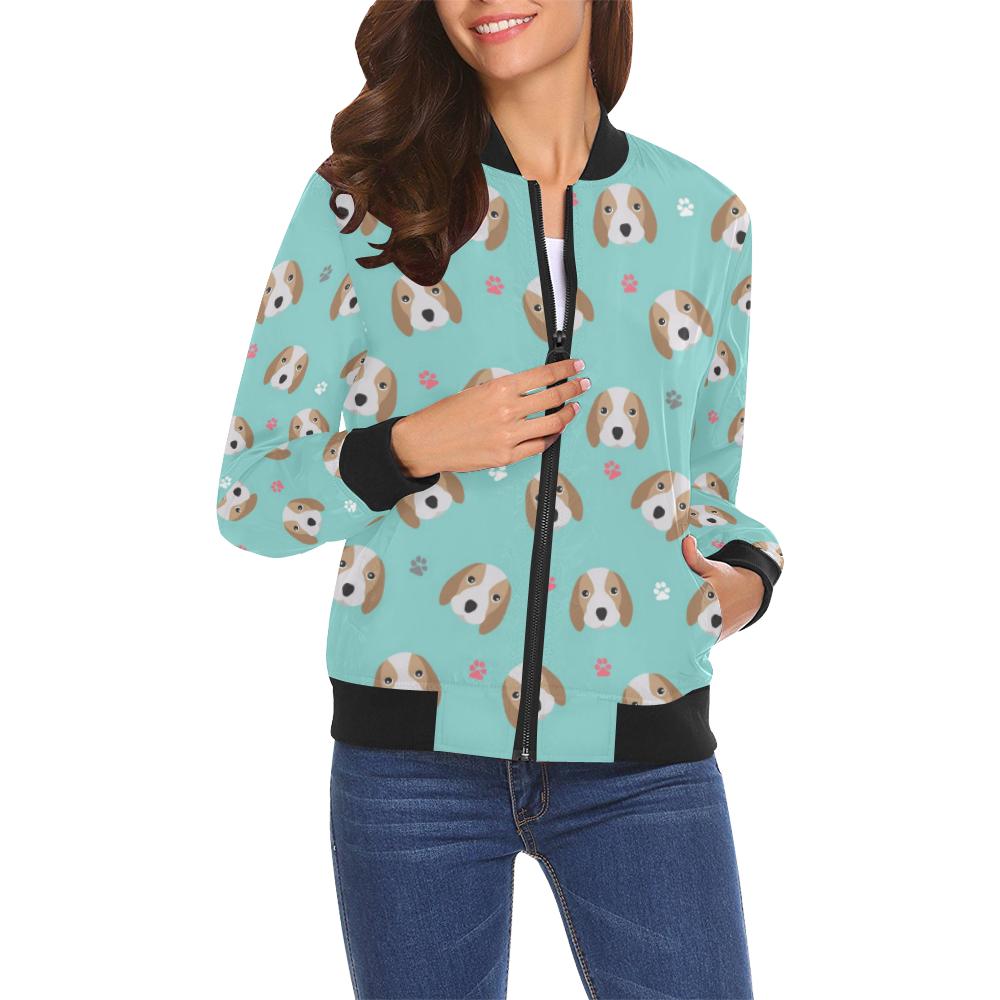 Beagle Paw Pattern Print Women Casual Bomber Jacket-grizzshop