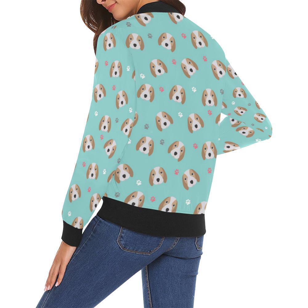 Beagle Paw Pattern Print Women Casual Bomber Jacket-grizzshop