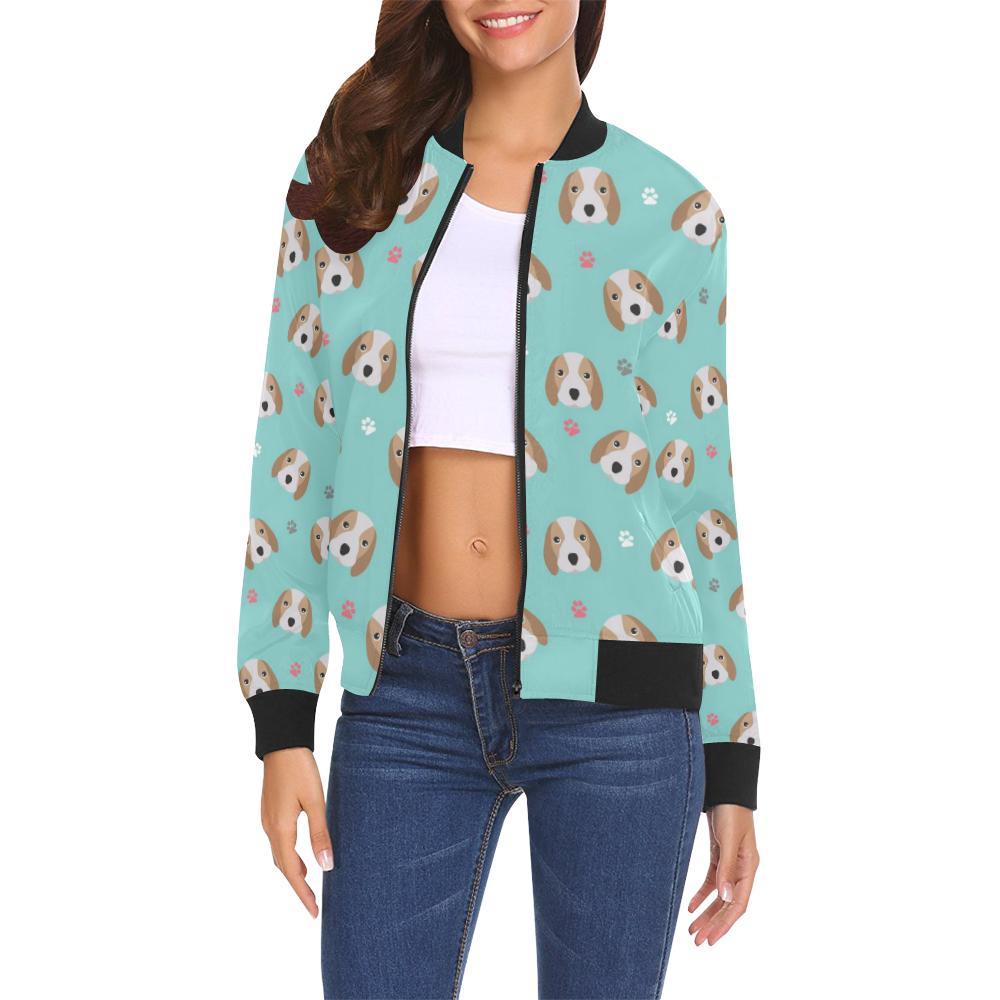 Beagle Paw Pattern Print Women Casual Bomber Jacket-grizzshop