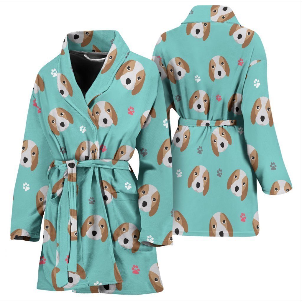 Beagle Paw Pattern Print Women Long Robe-grizzshop