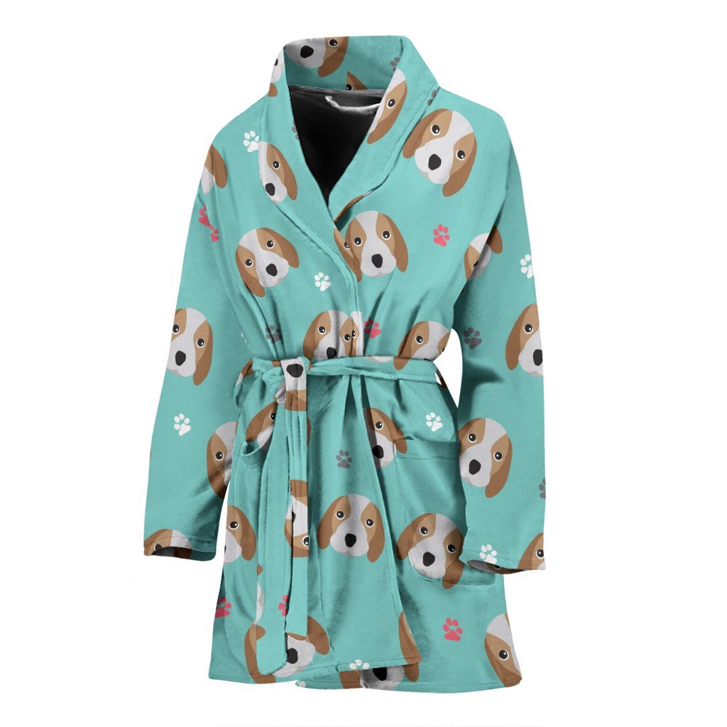 Beagle Paw Pattern Print Women Long Robe-grizzshop