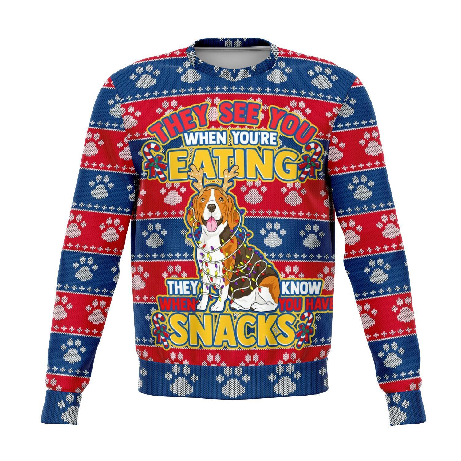 Beagle They Know When You Have Snacks Christmas Ugly Sweater-grizzshop