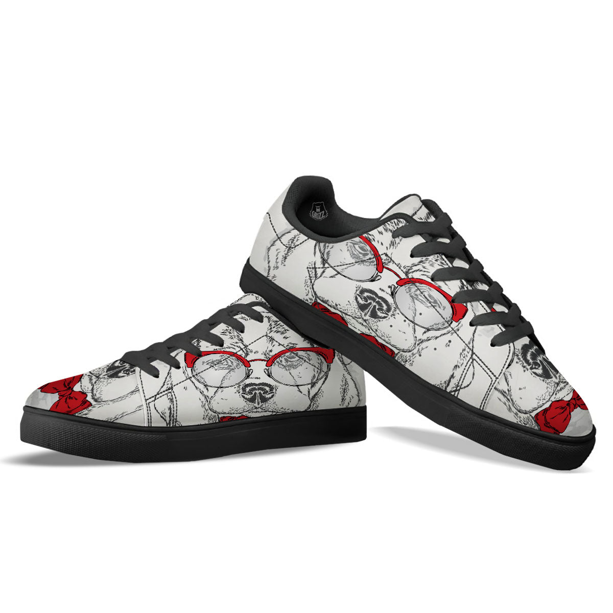 Beagle With Glasses Hipster Print Black Low Top Sneakers-grizzshop