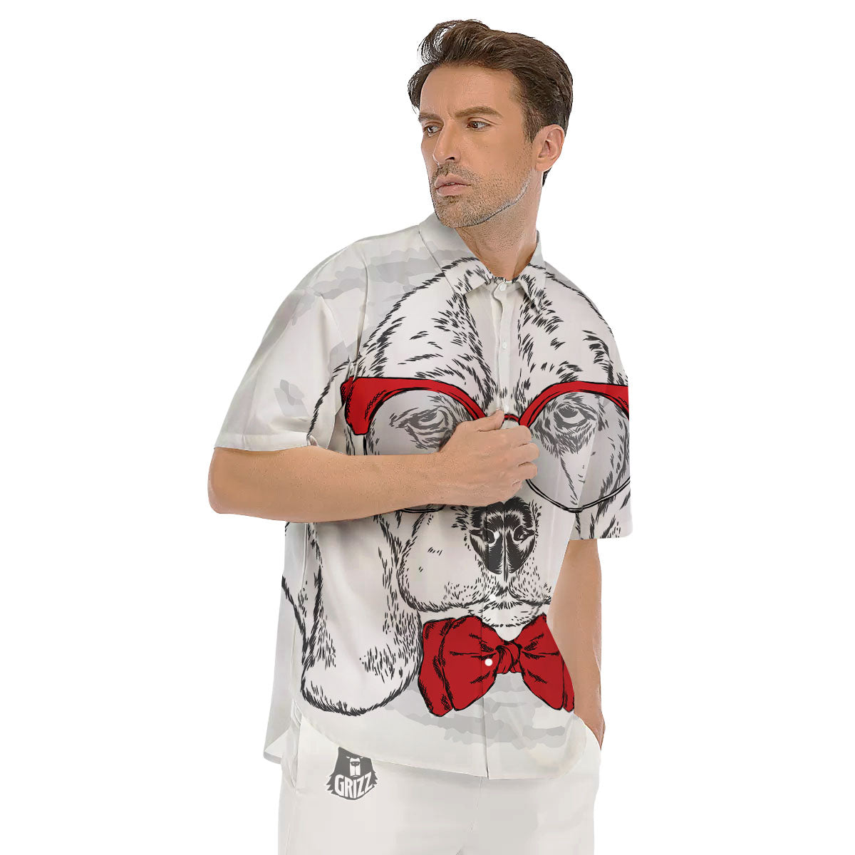 Beagle With Glasses Hipster Print Men's Short Sleeve Shirts-grizzshop