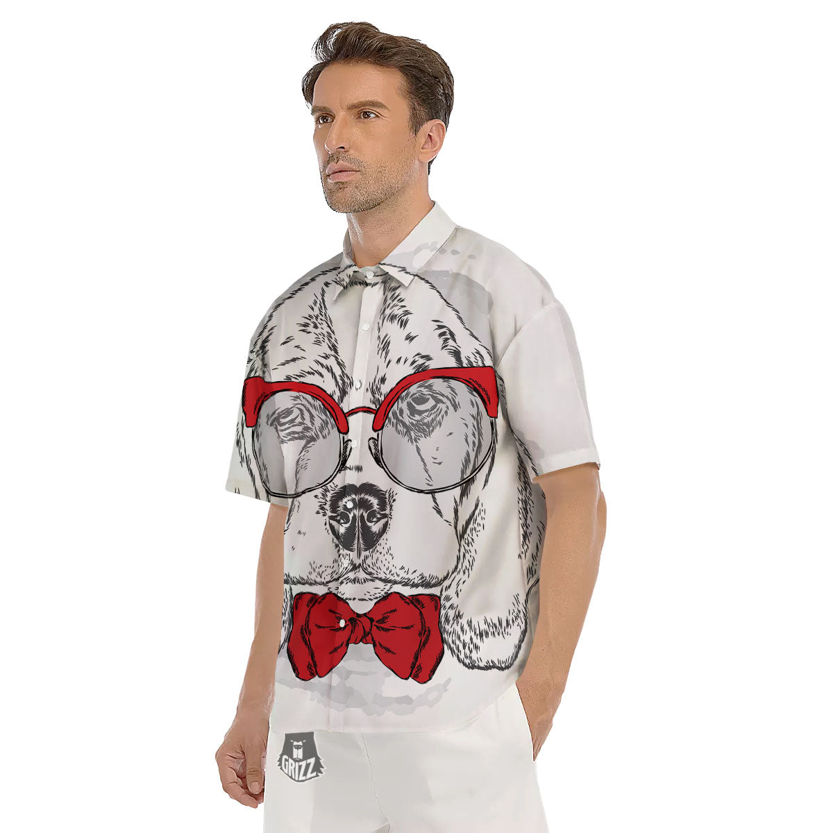 Beagle With Glasses Hipster Print Men's Short Sleeve Shirts-grizzshop