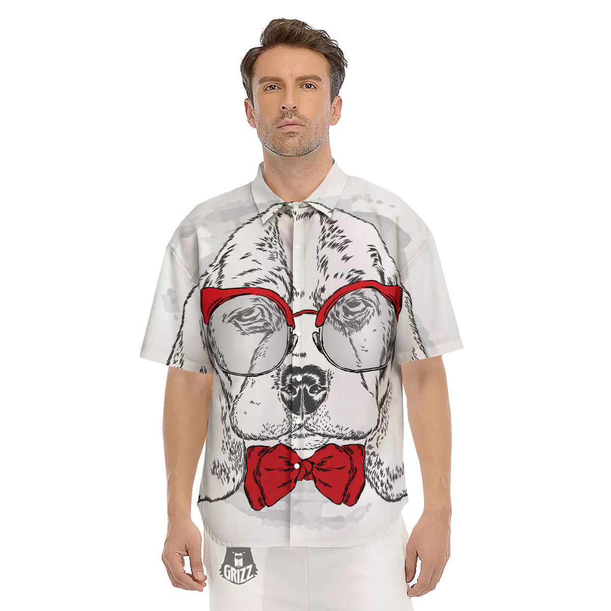 Beagle With Glasses Hipster Print Men's Short Sleeve Shirts-grizzshop