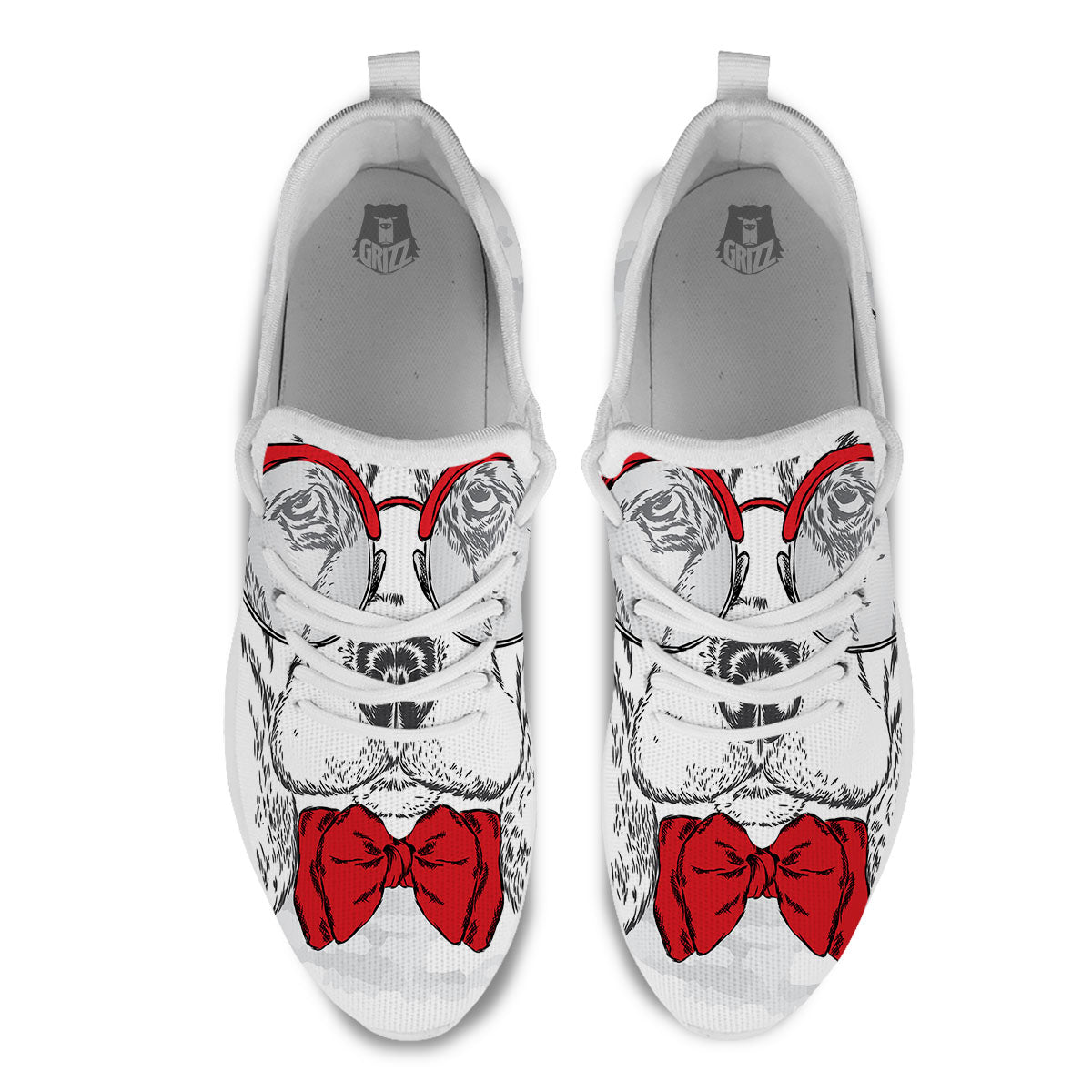 Beagle With Glasses Hipster Print White Athletic Shoes-grizzshop