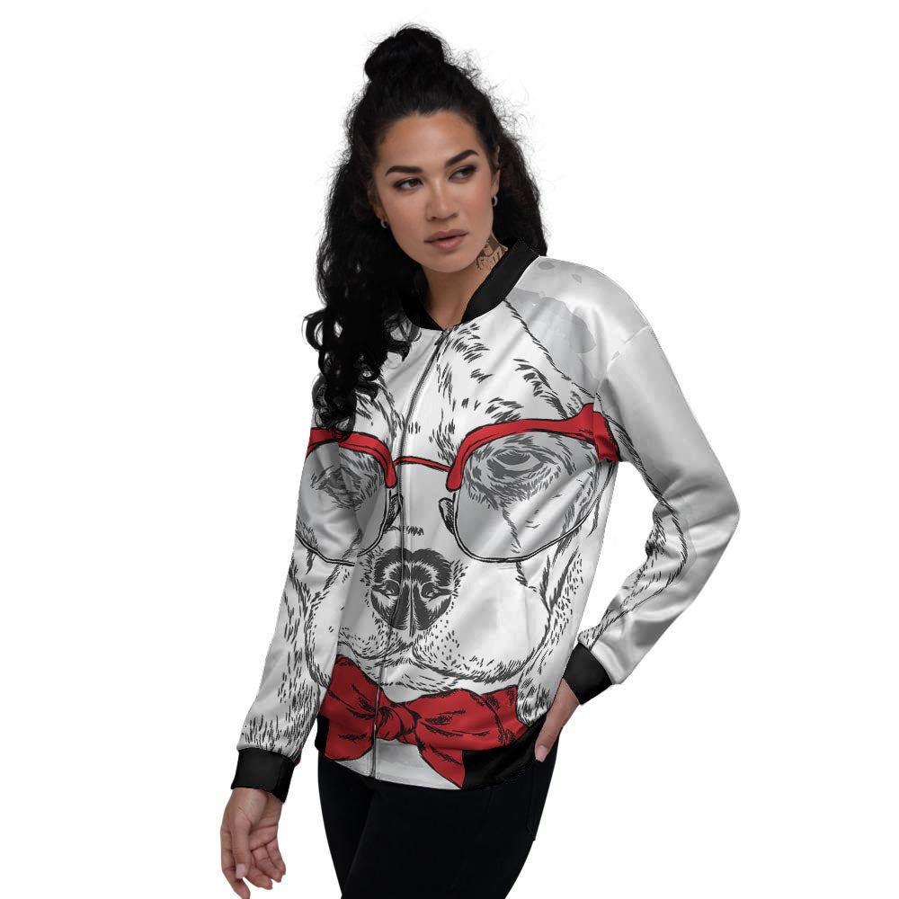 Beagle With Glasses Hipster Print Women's Bomber Jacket-grizzshop