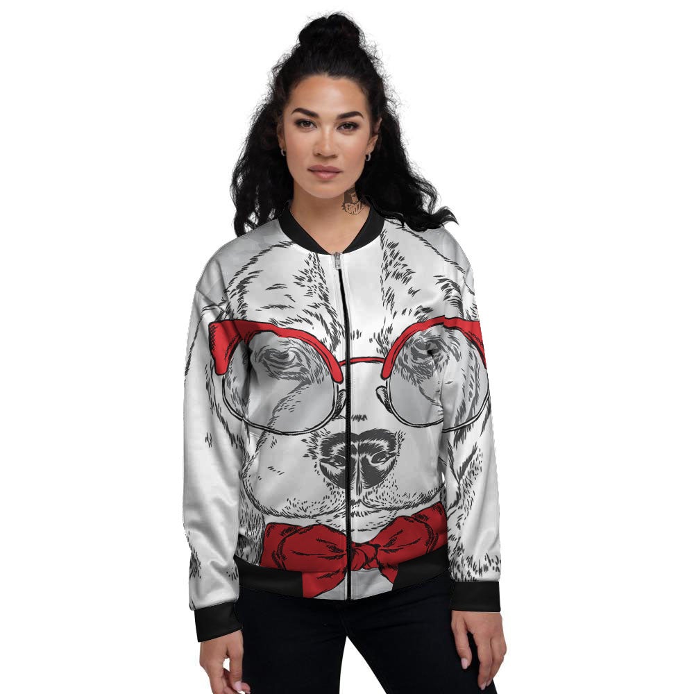 Beagle With Glasses Hipster Print Women's Bomber Jacket-grizzshop