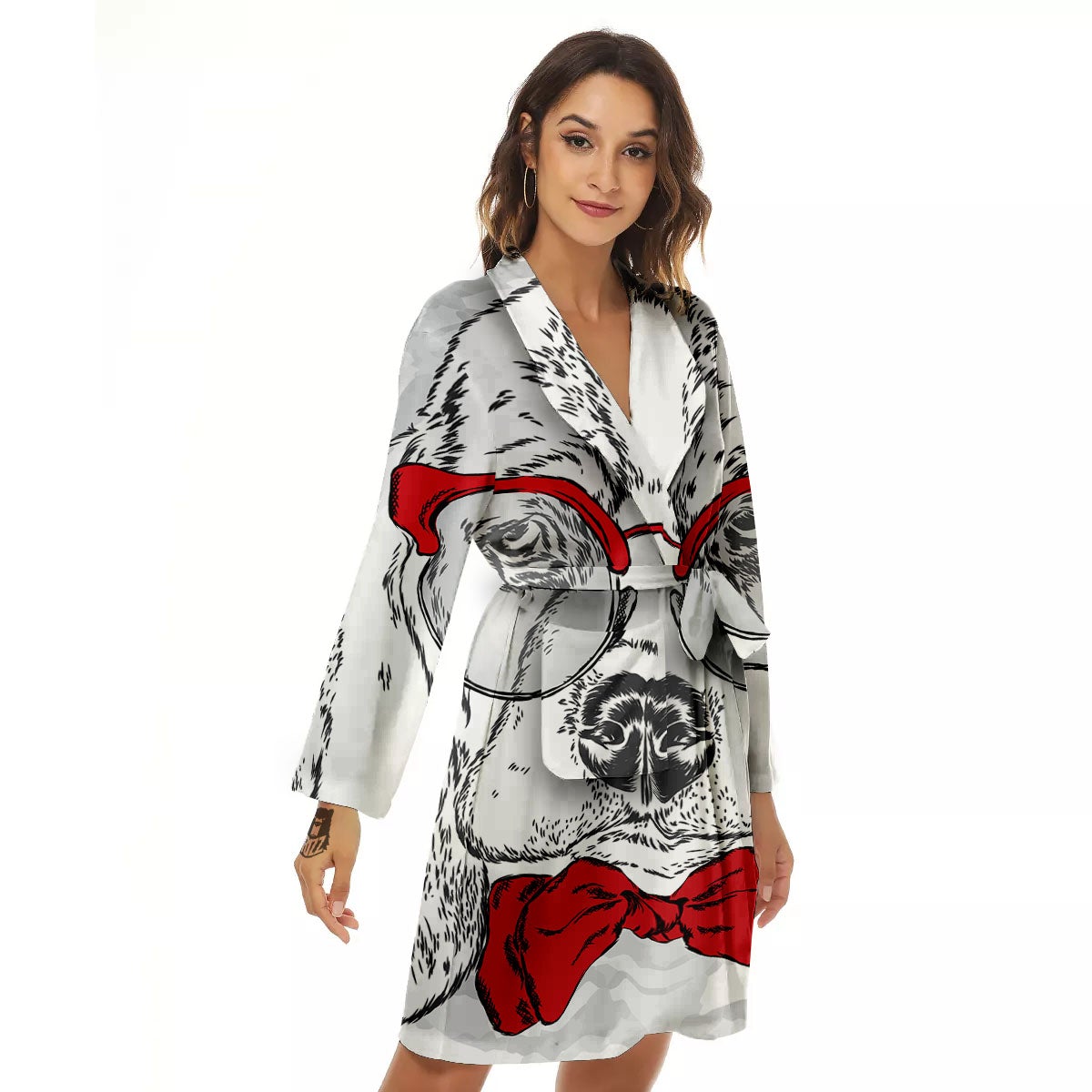 Beagle With Glasses Hipster Print Women's Robe-grizzshop