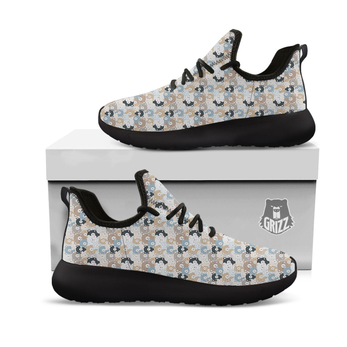 Bear Cute Print Pattern Black Athletic Shoes-grizzshop