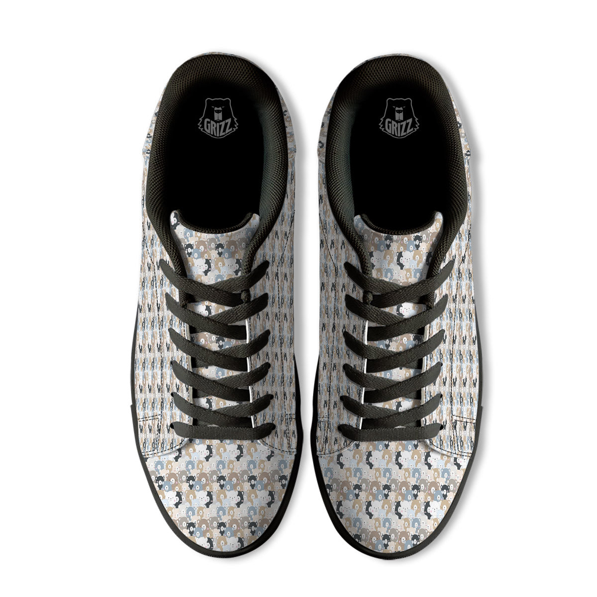 Bear Cute Print Pattern Black Low Top Sneakers-grizzshop