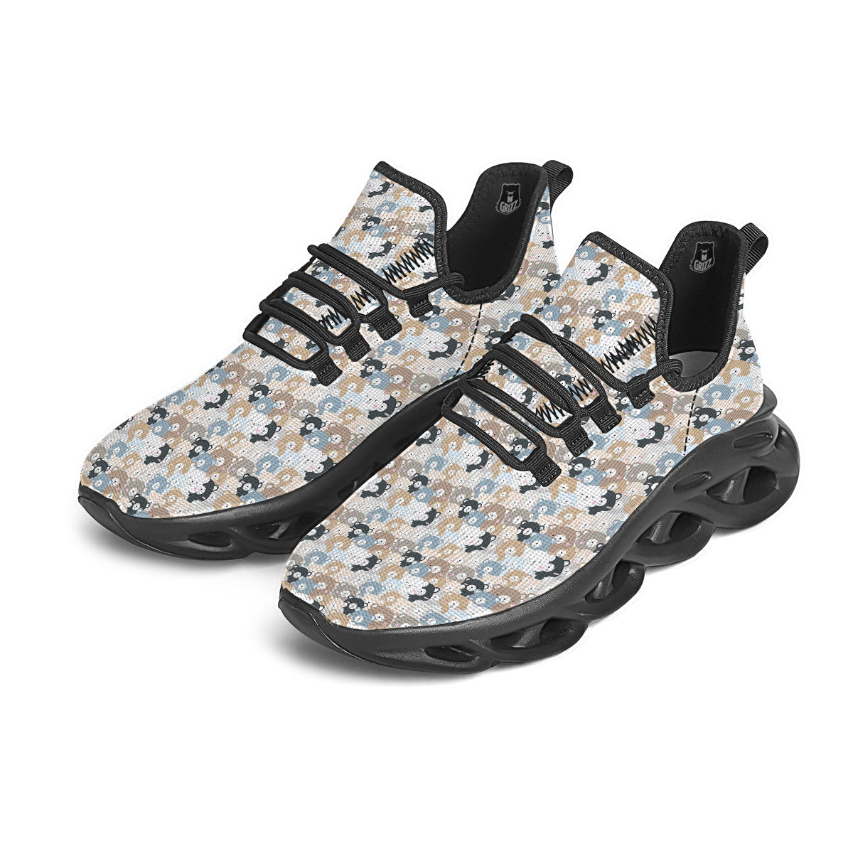 Bear Cute Print Pattern Black Running Shoes-grizzshop