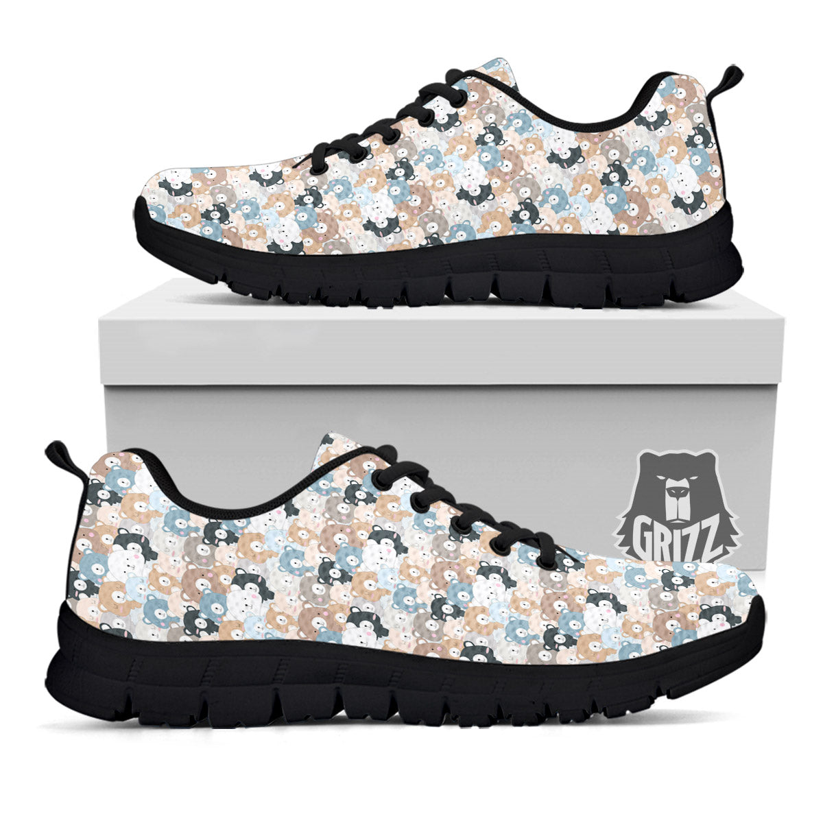 Bear Cute Print Pattern Black Sneaker-grizzshop