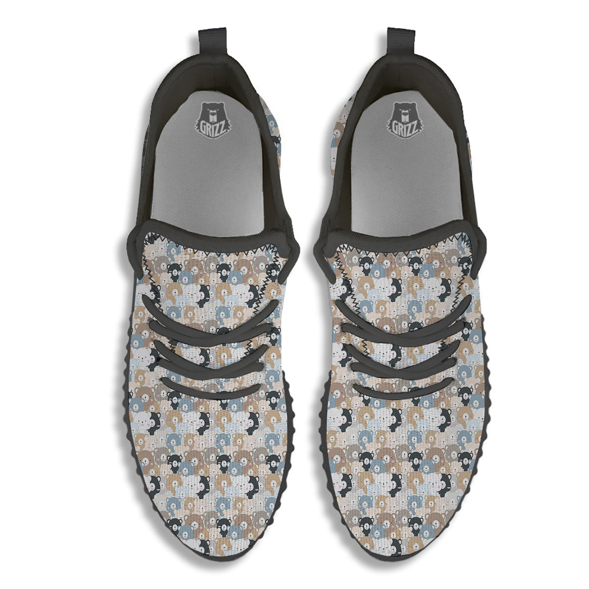 Bear Cute Print Pattern Black Walking Shoes-grizzshop