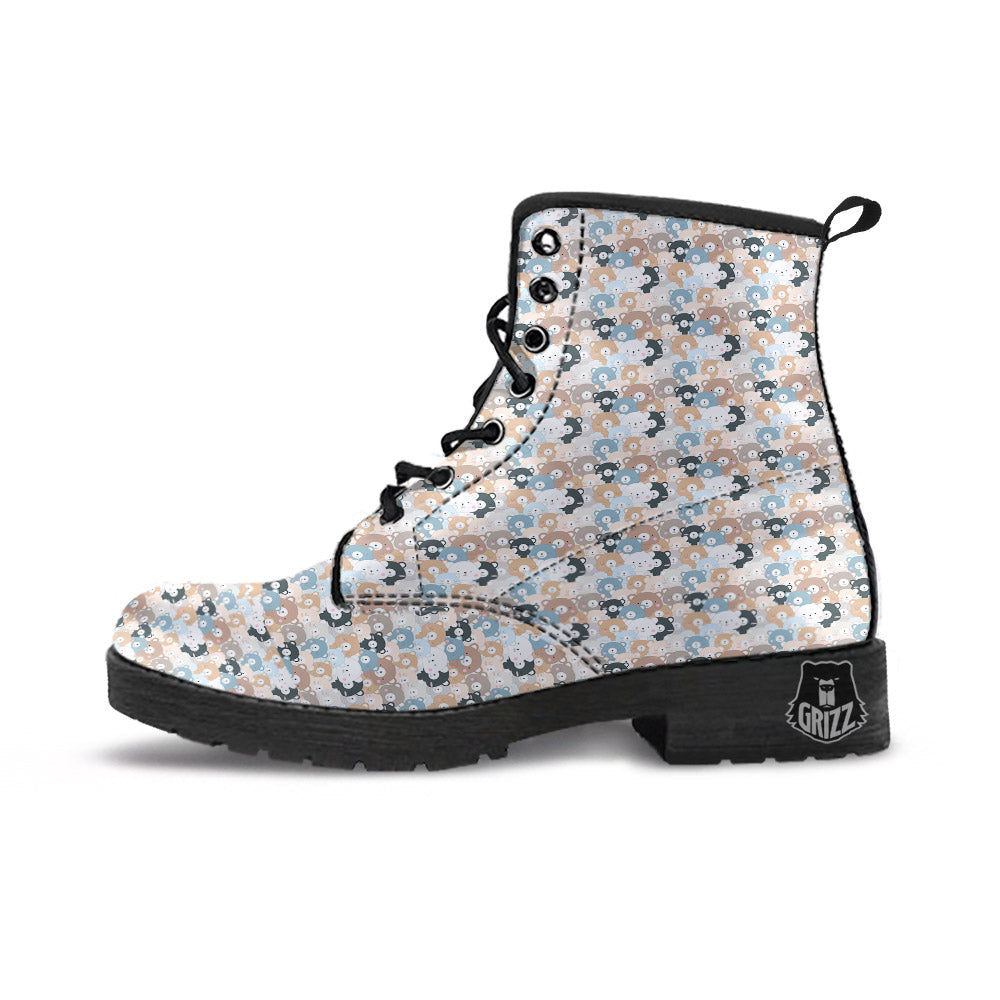 Bear Cute Print Pattern Leather Boots-grizzshop